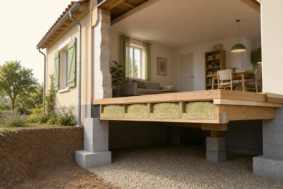 Isolation sous le plancher bas d'une maison